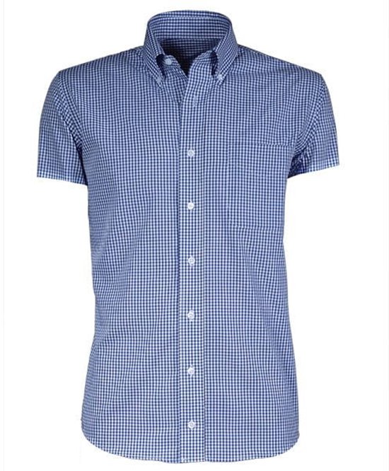 Giovanni Capraro herenoverhemd 51 korte mouw | Maat 44 | blauw-wit geblokt
