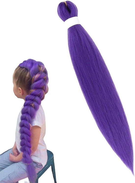 1 tresse violette pré-étirée - Extension queue de cheval - DIY - Extension de cheveux violets - Cheveux mi-longs à longs - Convient pour la scène, les fêtes, Halloween et les jeux de rôle costumés - 66 cm - Violet