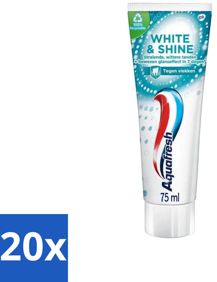 20 x Aquafresh White & Shine - Whitening Tandpasta - 75 ml - Witte Tanden - Tanden Reinigen - Tanden Glans - Tanden Verlichten - Tanden Beschermen