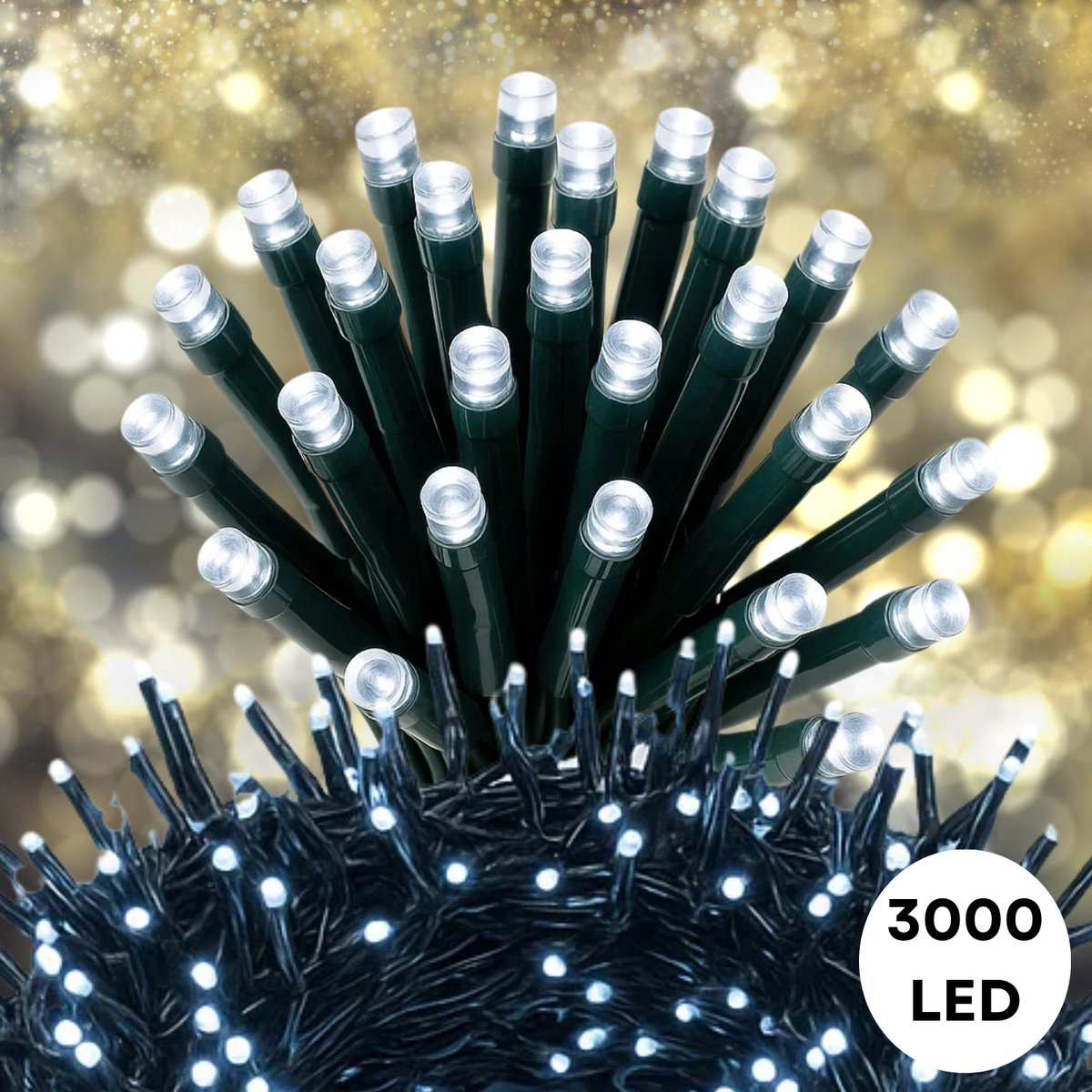 Cheqo Kerstverlichting - Kerstlampjes - Kerstboomverlichting - 3000 LED - Wit Licht - Koelwit - Verlichte Lengte 3900 CM - Lichtfuncties - Automatische Timer - Binnen en Buiten - IP44 Adapter - Geheugenfunctie - Clusterverlichting
