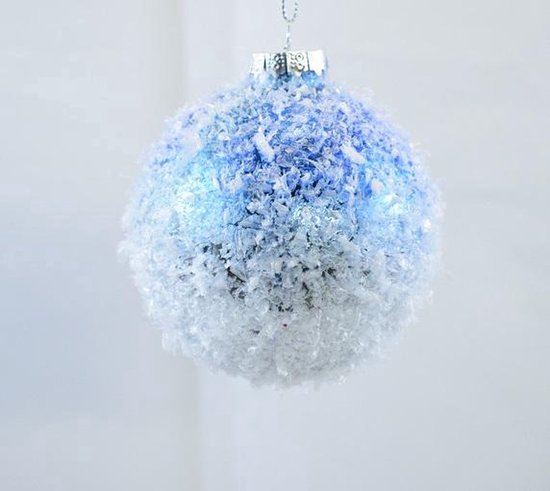 ZoeZo Design - 12 pièces - Boule de Noël - verre - blanc - bleu - neige - Ø 8 cm - (4 boîtes de 3 pièces) - avec ruban