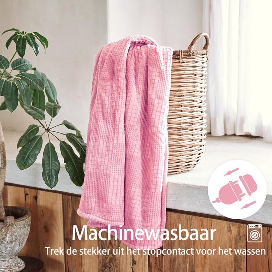 GOTCOZY Elektrische Deken 130x160cm - Zachte Zijdezachte Pluche Elektrische Warmtedeken met 9 Warmtestanden & 10-uurs Auto-Uit Timer voor Thuis en Kantoor, Wasmachinebestendig(Roze
