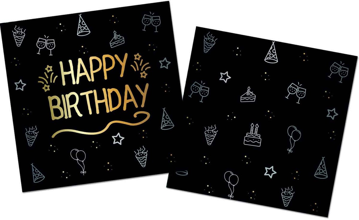 Folat - Servetten shining glam happy birthday - 16 stuks - 33 x 33 cm