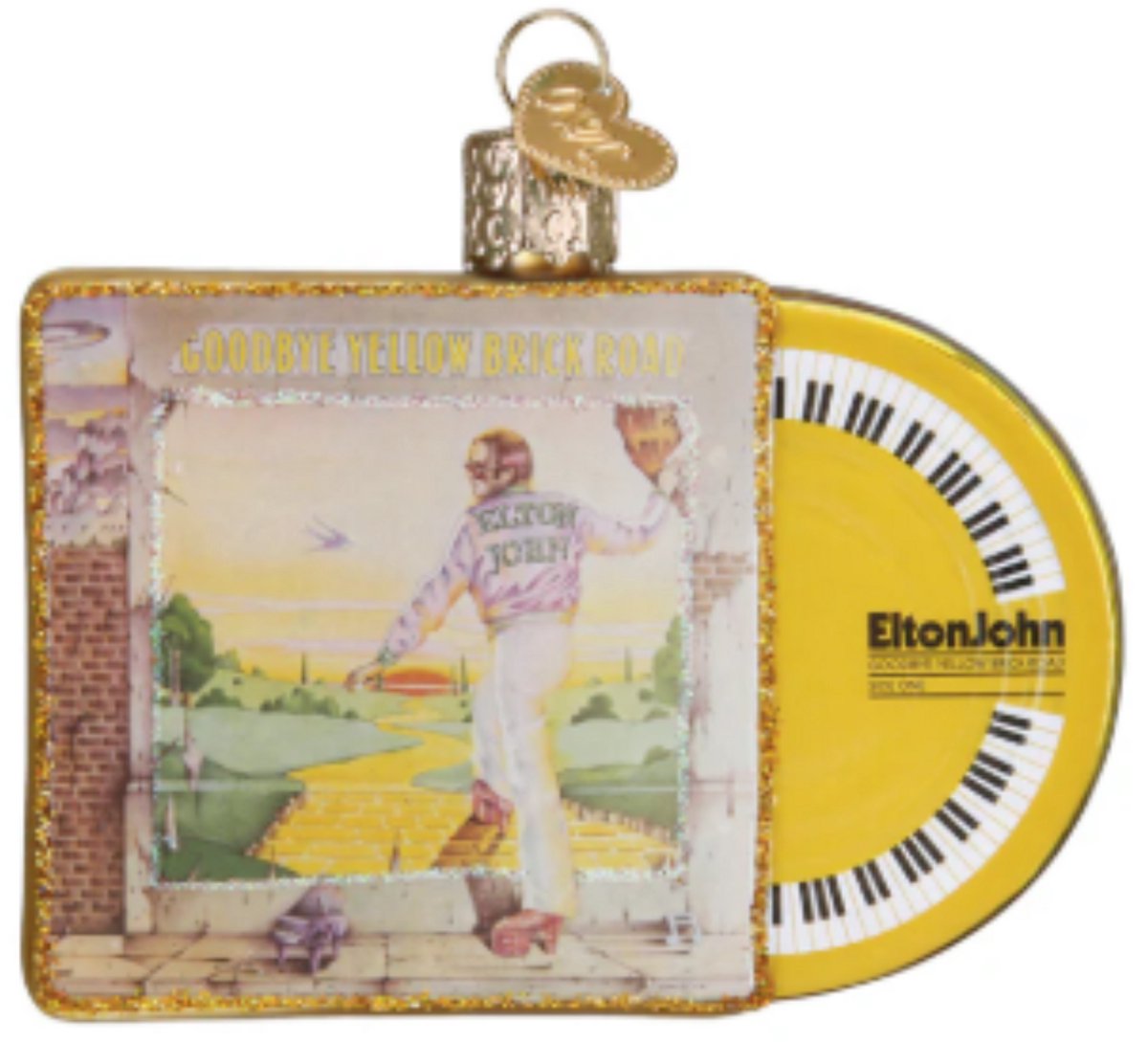 Glazen Kerstbal Elton John Album Goodbye Yellow Brick Road – Old World Christmas – 10 cm