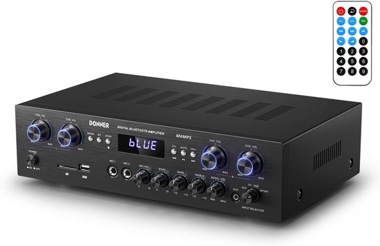 4-kanaals Bluetooth audio-versterker met 440 W en meerdere ingangen voor thuis en studio