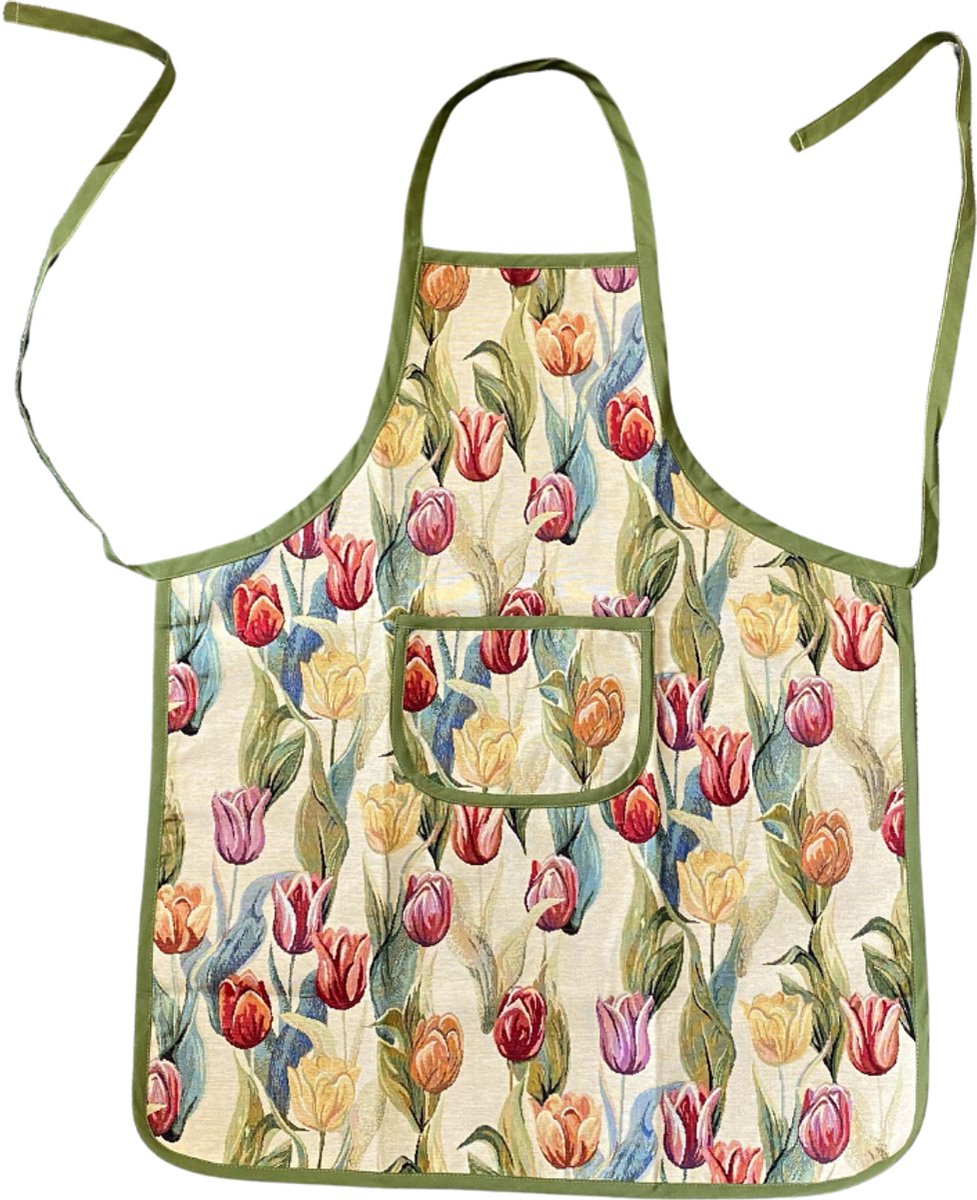 Schort - luxe gobelinstof - Tulpen - Tulp - Rood - Geel - Oranje