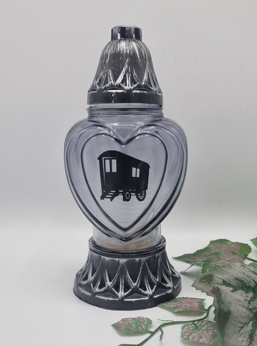 Herdenkingslicht - P39 - Grijs glas - Woonwagen - Grafkaars – Graflicht – Graflantaarn