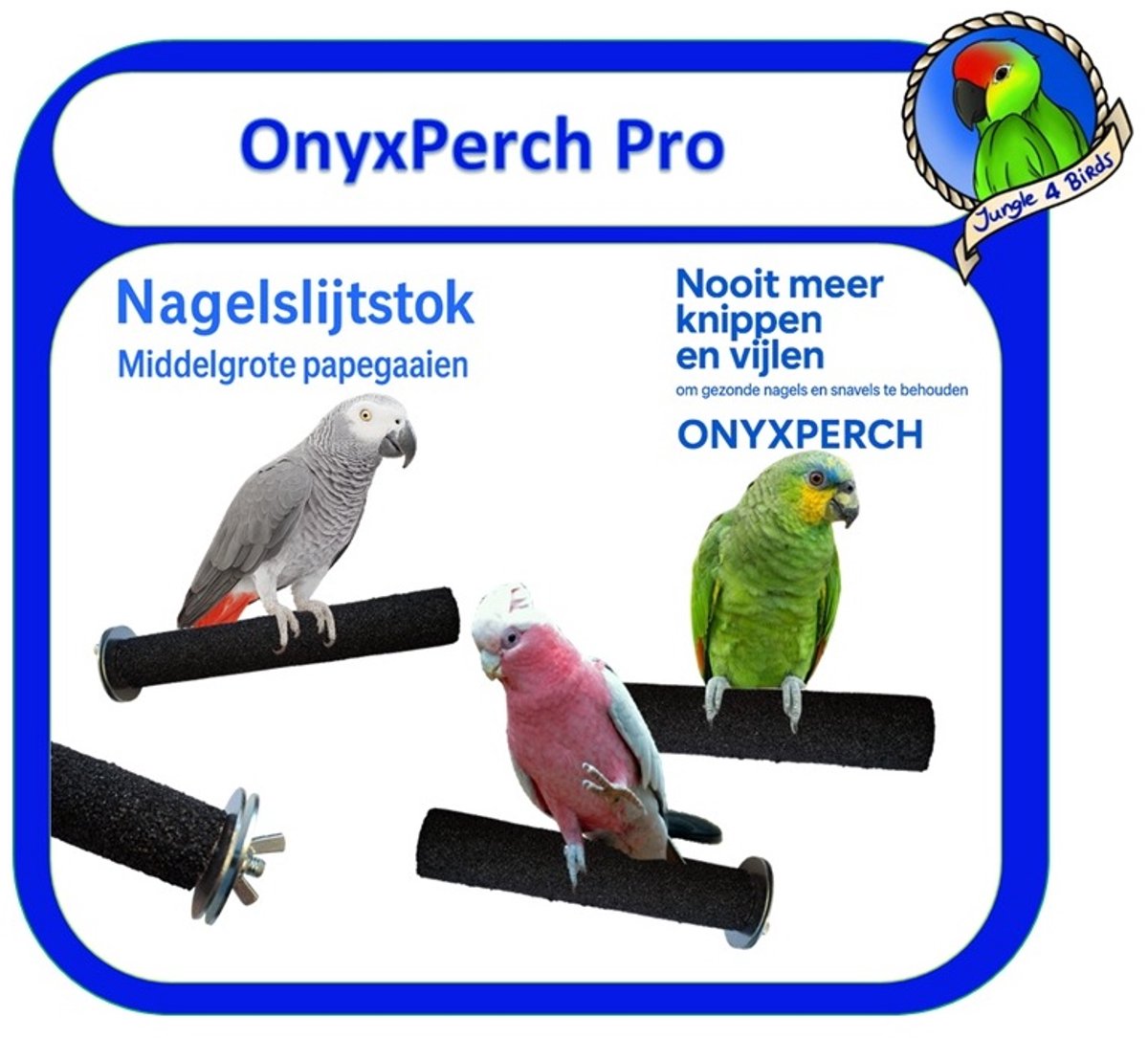 OnyxPerch Pro – Slijtstok Ø 33 mm x 22,5 cm – Voor grijze roodstaarten, amazones en kleine ara - nagel en snavel verzorging