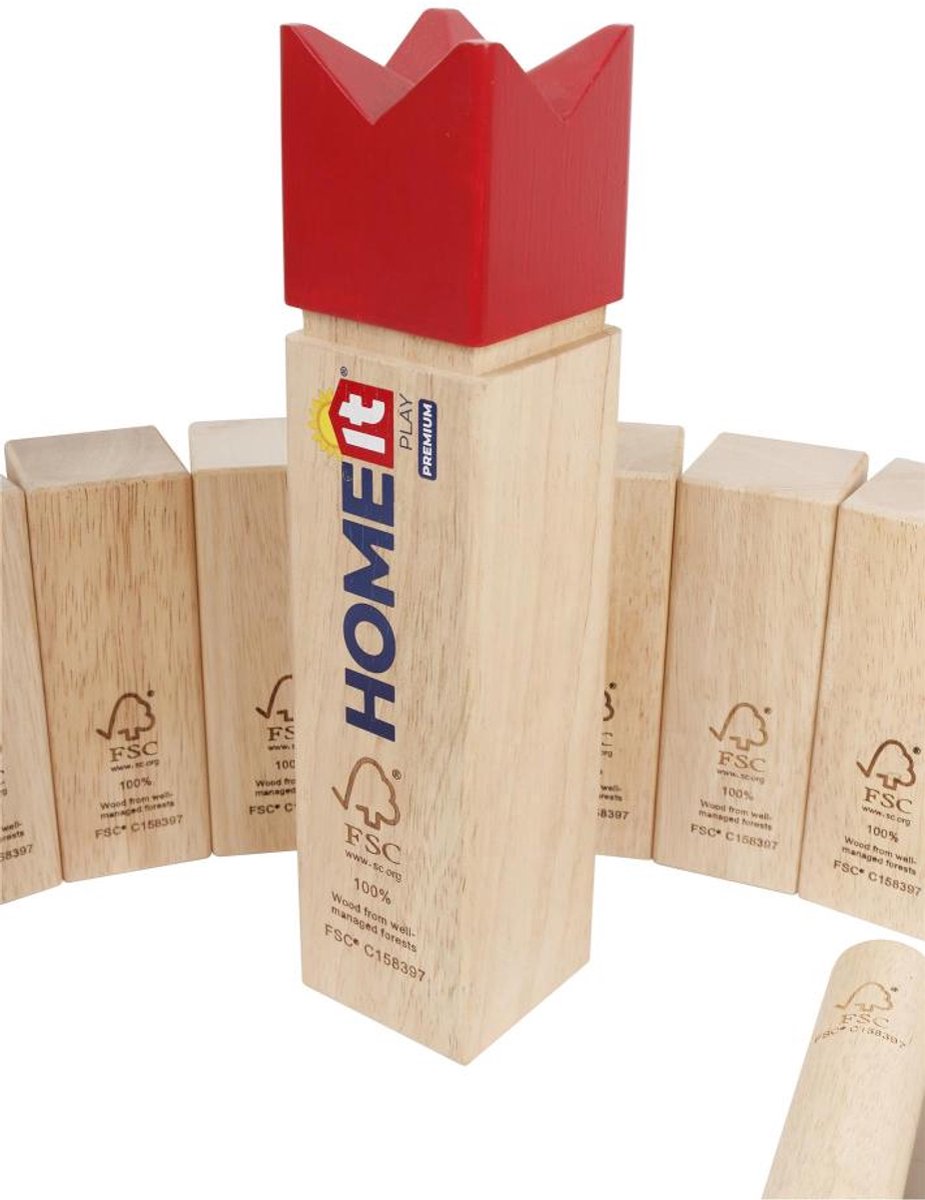 Home It® Kubb Vikingschaakset voor buiten, van FSC-rubberboom met koning, 10 kubbs, 6 werpstokken en markeringspins, robuuste draagtas voor tuin en outdoorspele — afbeelding 4