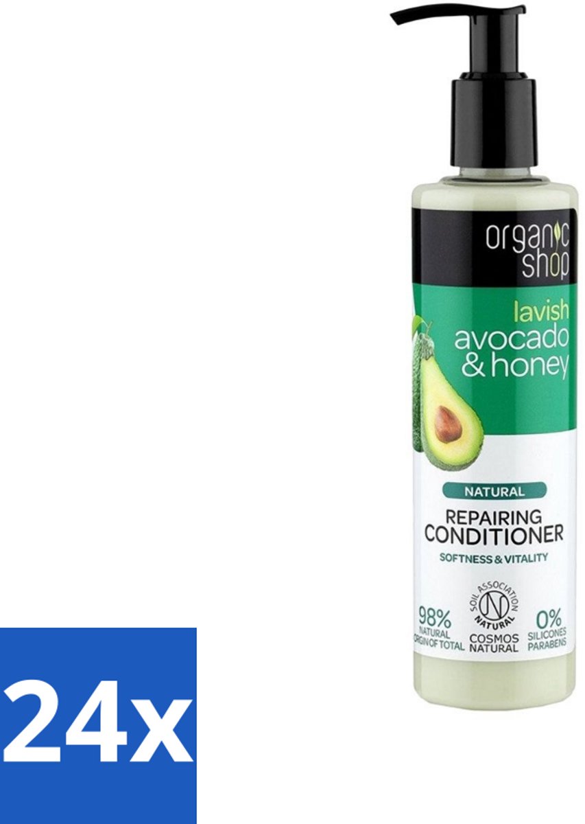 24 x Organic Shop - Natural Repairing Conditioner - Avocado & Honey - 280 ml - Herstellende Conditioner - Avocado Conditioner - Honing Conditioner - Droog Haar - Beschadigd Haar