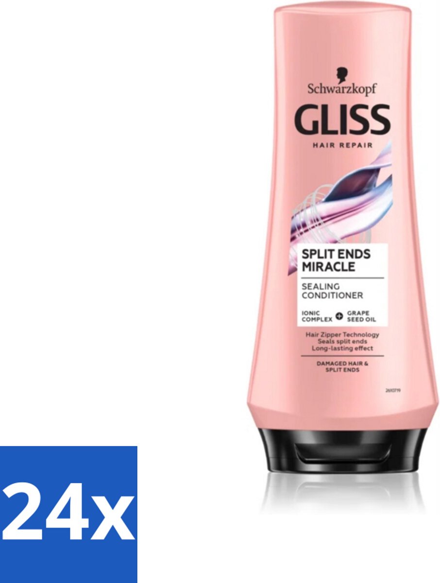 24 x Gliss - Hair Repair - Conditioner Split Hair Miracle tegen Gespleten Haarpunten - 200 ml - Haar Conditioner - Gespleten Haarpunten - Haar Herstel - Haarverzorging - Druivenpitolie