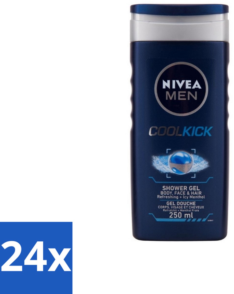 24 x NIVEA MEN - Douchegel - Cool Kick - 250 ml - Douchegel - Shampoo - Frisheid - Verkoeling - Mannelijke Geur