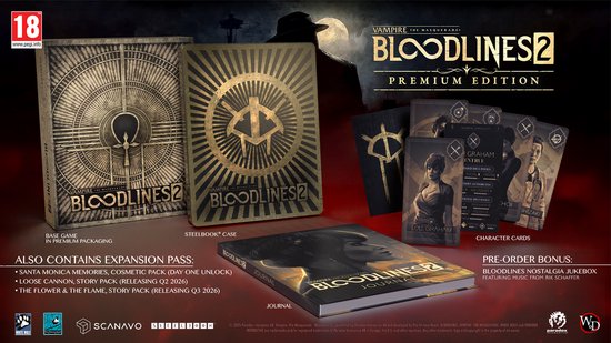 Premium editie van Vampire the Masquerade - Bloodlines 2. Bevat Steelbook, Journal en Character Cards.