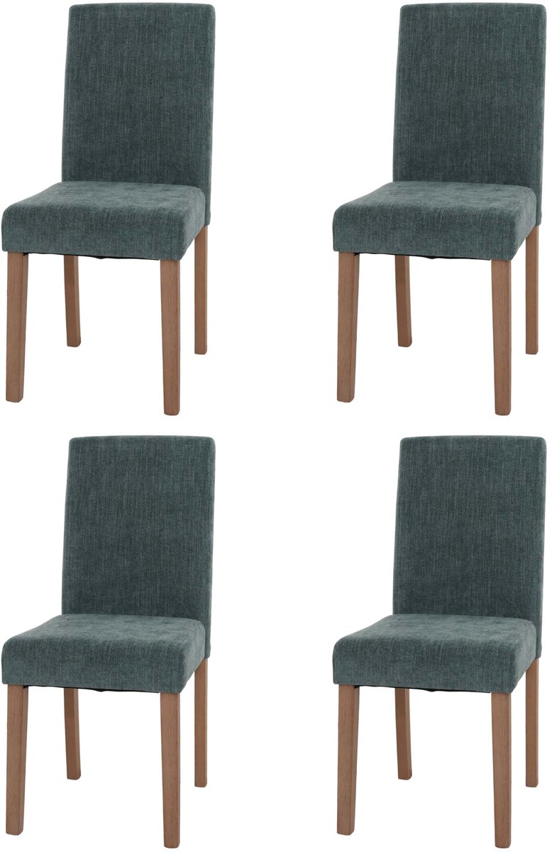 MCW Set van 4 eetkamerstoelen Littau, keukenstoel met hoge rugleuning, stof/textiel chenille hout ~ groen, naturelkleurige poten