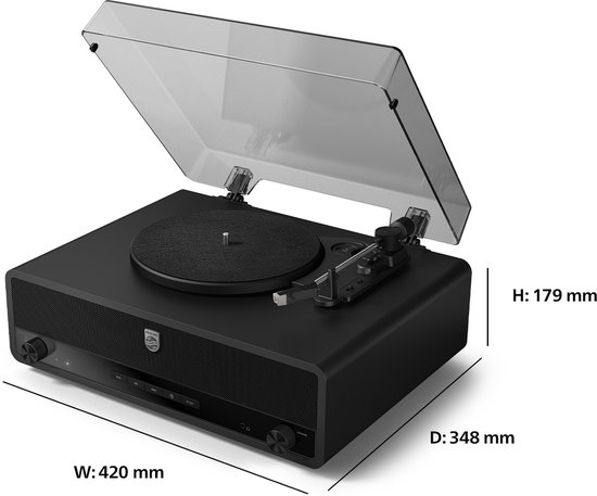 PHILIPS TAV3000B/10 The Stevie - Bluetooth Platenspeler - 3 Snelheden - Ingebouwde Stereo Speakers - Bluetooth 5.4 - Auracast - Audio-Technica Naald - Auto-Stop - Zwart — afbeelding 2