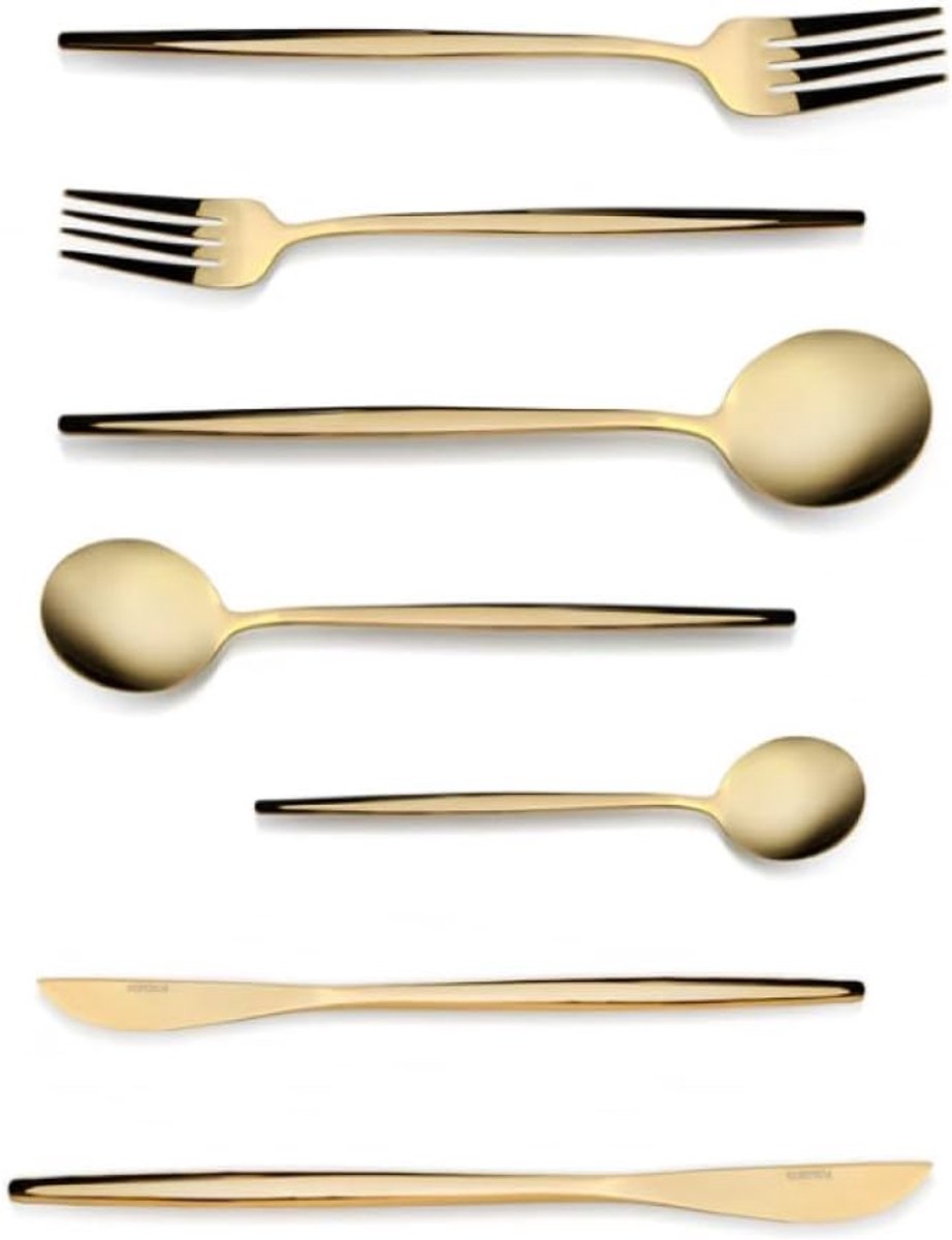Gouden Bestekset voor 12 Personen - Vaatwasmachinebestendig en Elegant 84-delig