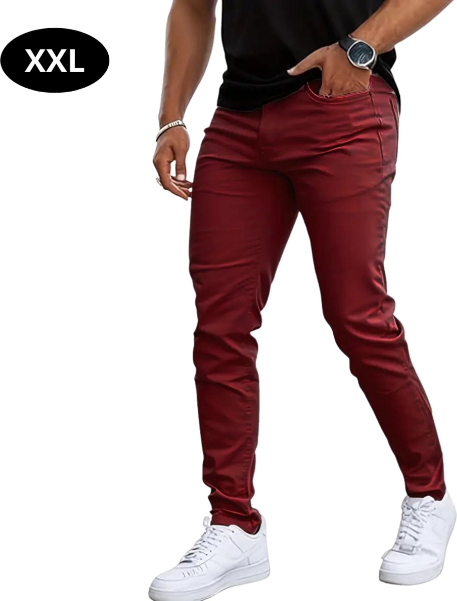 Livano Lange Broek Heren Spijkerbroek Broeken Spijker Pants Jeans Trouser Stretch Straight Leg Rood