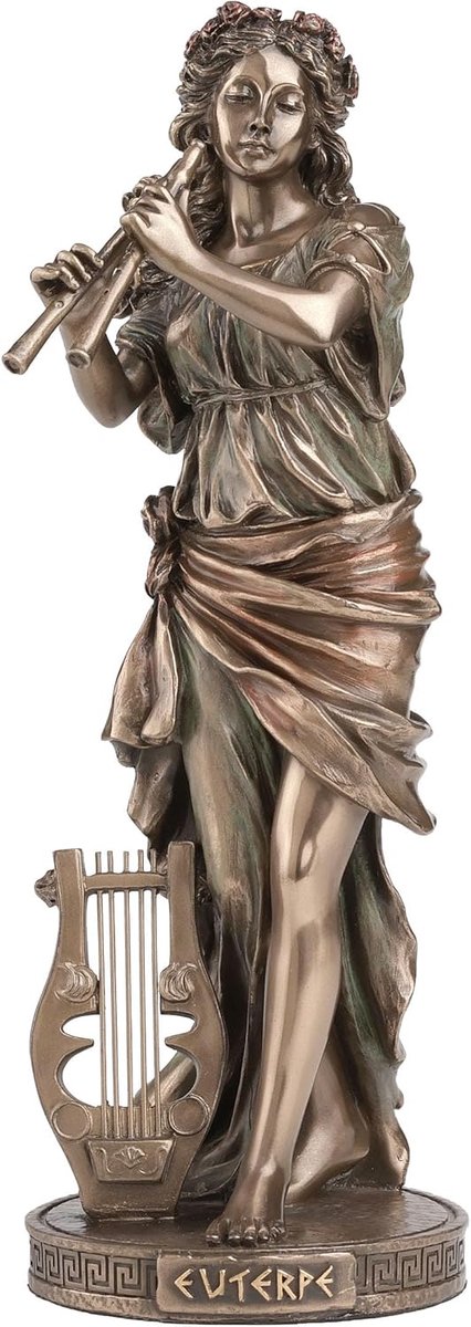 Veronese Design Beeld/figuur - Euterpe Muze van het Fluitspel en de Lyrische Poëzie - (hxbxd) ca. 23cm x 9cm x 8cm brons