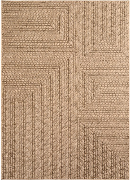 Tapis Timber à rayures tissées beiges Look sisal – Intérieur et extérieur – Poils courts