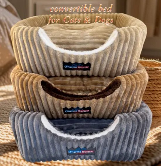 EVIA – S – Brown – warmtereflecterend mandje – innovatief 2-in-1 huisdierbed dat je in een handomdraai verandert van een open mand naar een knus hol.