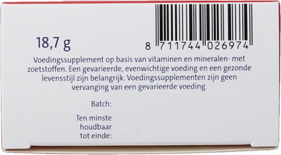 Onderkant van de verpakking van Dagravit Vitamine B B-complex met gewicht en batchinformatie.