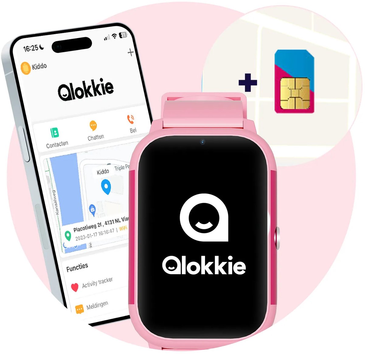 Qlokkie Kiddo Slim 2 Roze – GPS horloge kind – Smartwatch kinderen – GPS tracker kind met nauwkeurige locatiebepaling – GPS horloge met simkaart – Videobellen – SOS functie – Stel veilige zones in – Waterdicht IP68