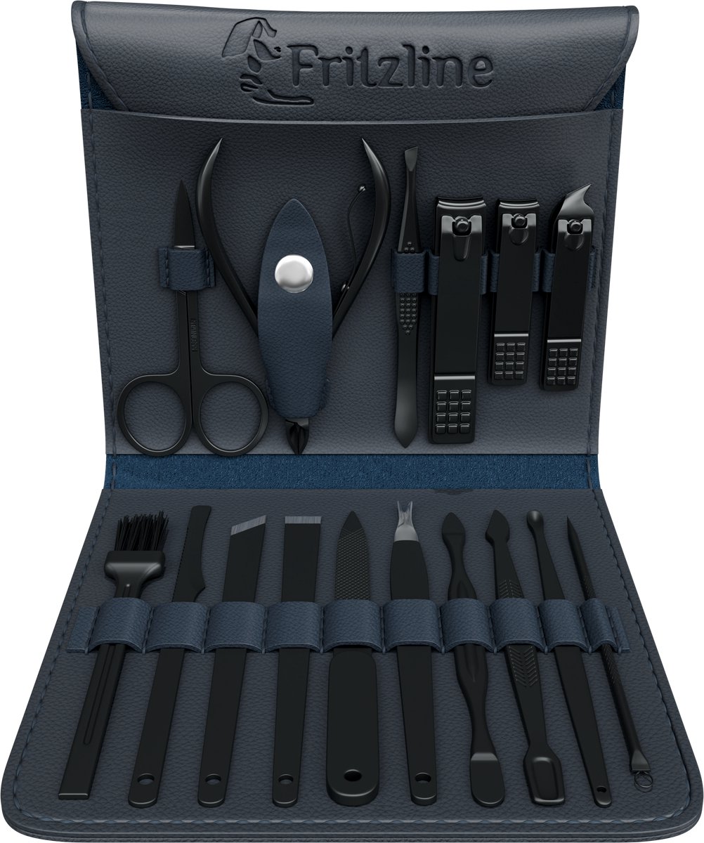 Fritzline Manicure Set 16-Delig - Nagelknipper - Leren Etui