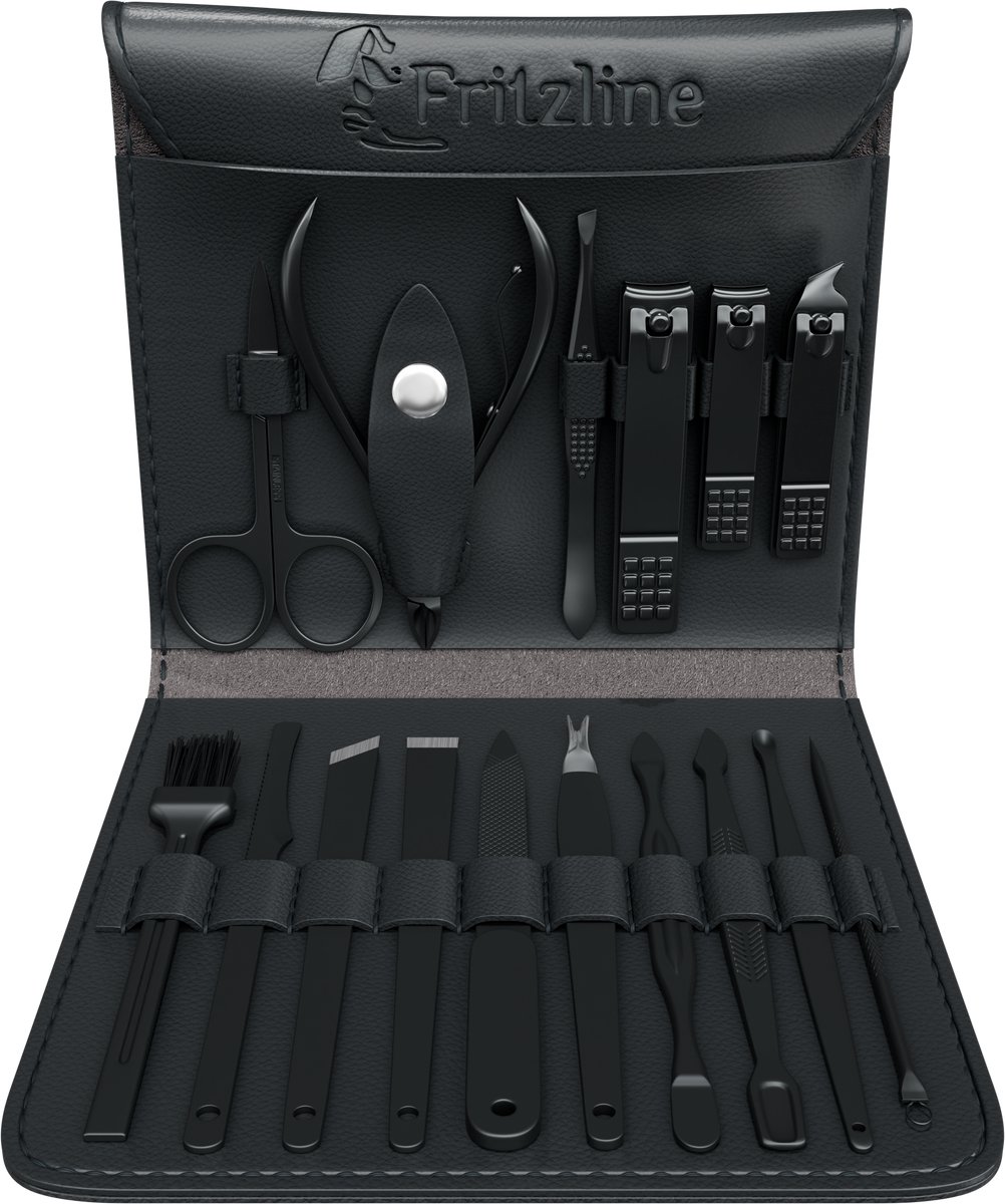 Fritzline Manicure Set 16-Delig - Nagelknipper - Leren Etui