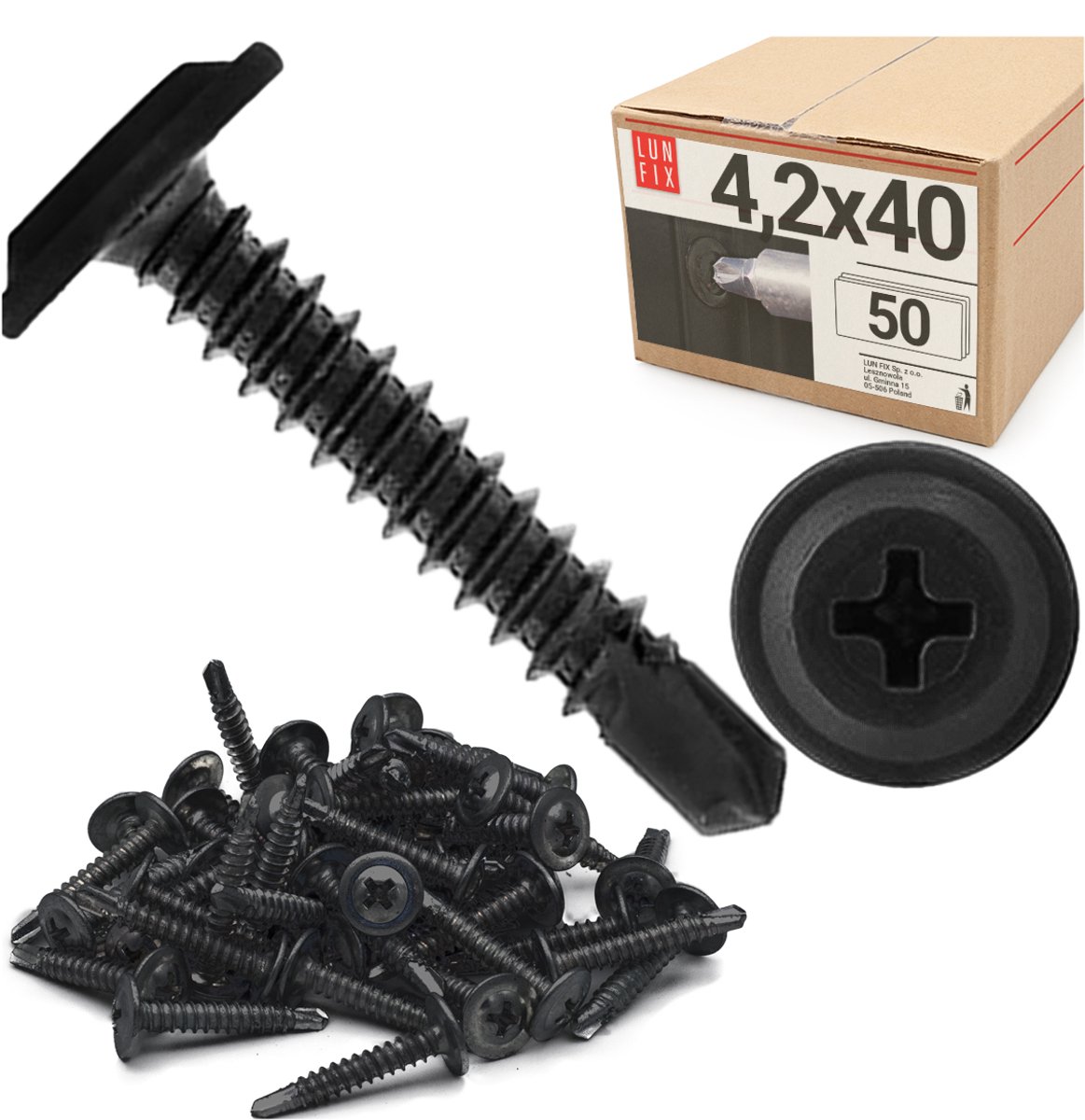 LUN FIX - Boorschroeven 4,2x40 mm - 50-pack - gefosfateerd staal - PH kruiskop - gipsplaten, metalen profielen, gips, hout