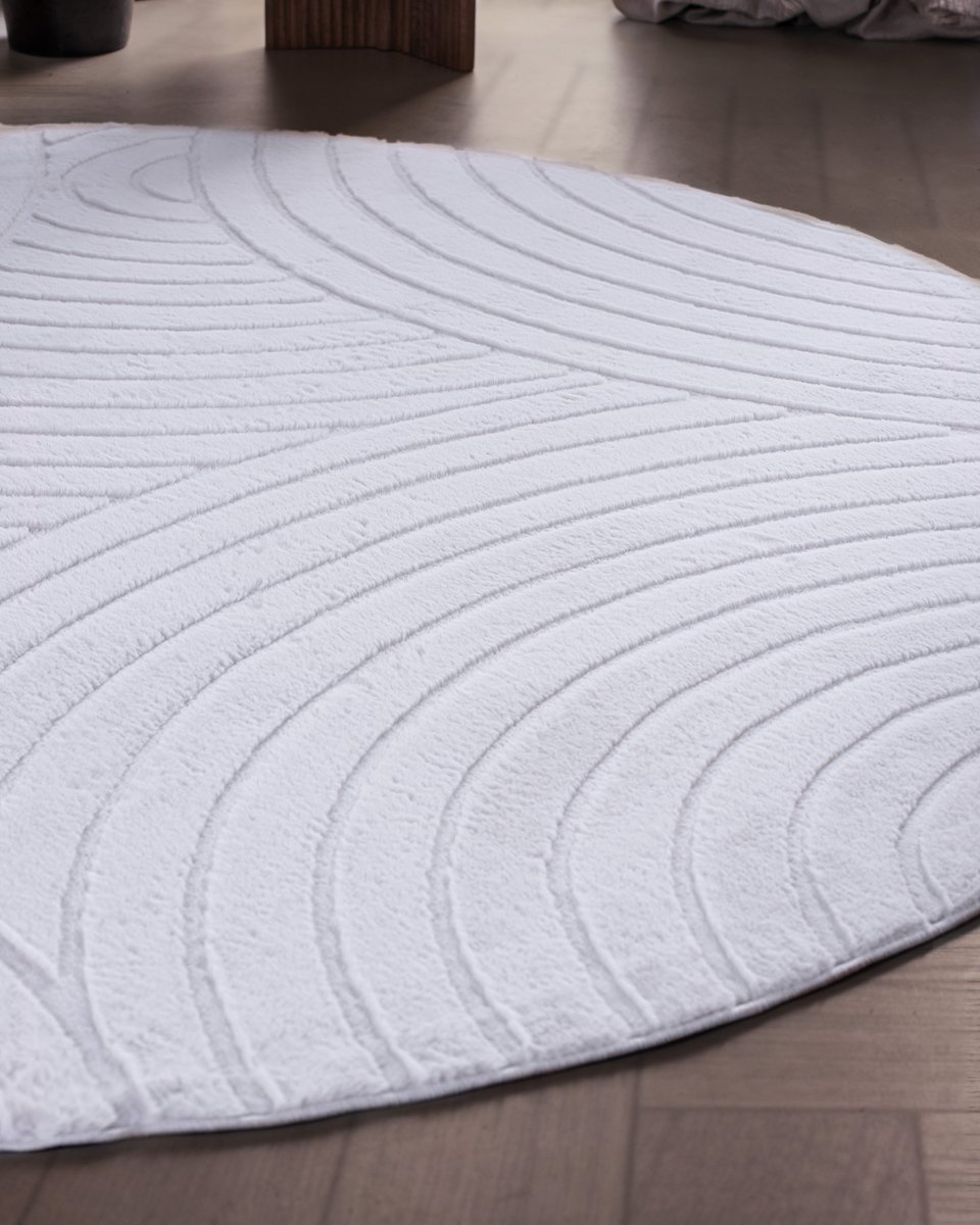Carpetique Rond Vloerkleed - Ø200 cm – Wit - Antislip – Japandi & Scandinavisch Woonkamer Tapijt