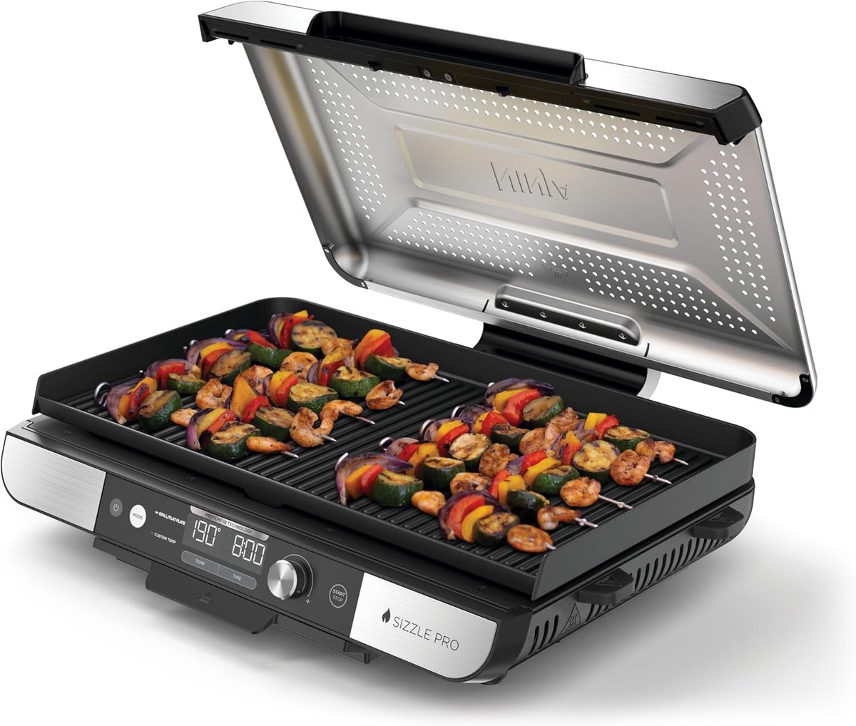 Binnencontactgrill met Keramische Antiaanbaklaag en Afneembaar Deksel - 40% Grotere Capaciteit