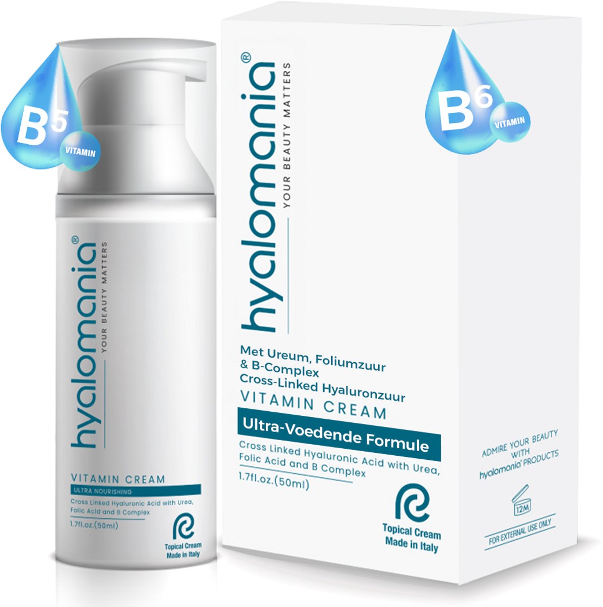 PharmaCode Hyalomania Vitamin Gezichtscrème - Hyaluronzuur, Foliumzuur, Inositol, Vitamine B - Huidverzorging - Anti-Aging - Gezichtsverzorging Dames - 50ml
