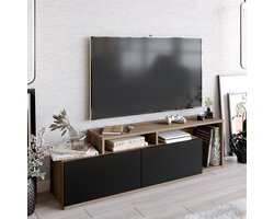 CALICOSY - TV-meubel 2 deuren walnoot en zwart decor L150 cm - Nexera