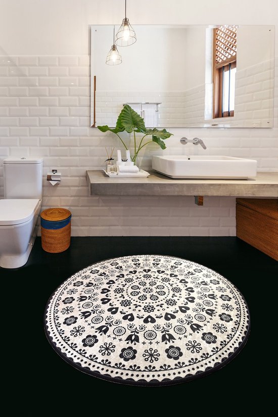 QIUKUN Boheems badkamertapijt, halfrond, schattig Boheems badmat voor slaapkamer, klein tapijt, huisdecoratie, antislip, halfrond, douchemat, grappig, wasbaar, voor de badkamer