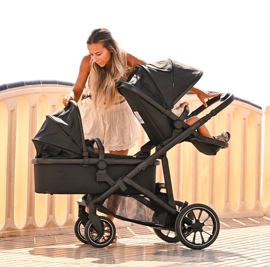 Deryan Evy V2 Kinderwagen - Duo Kinderwagen - Uitbreidbaar - Inclusief reiswieg - Zwart