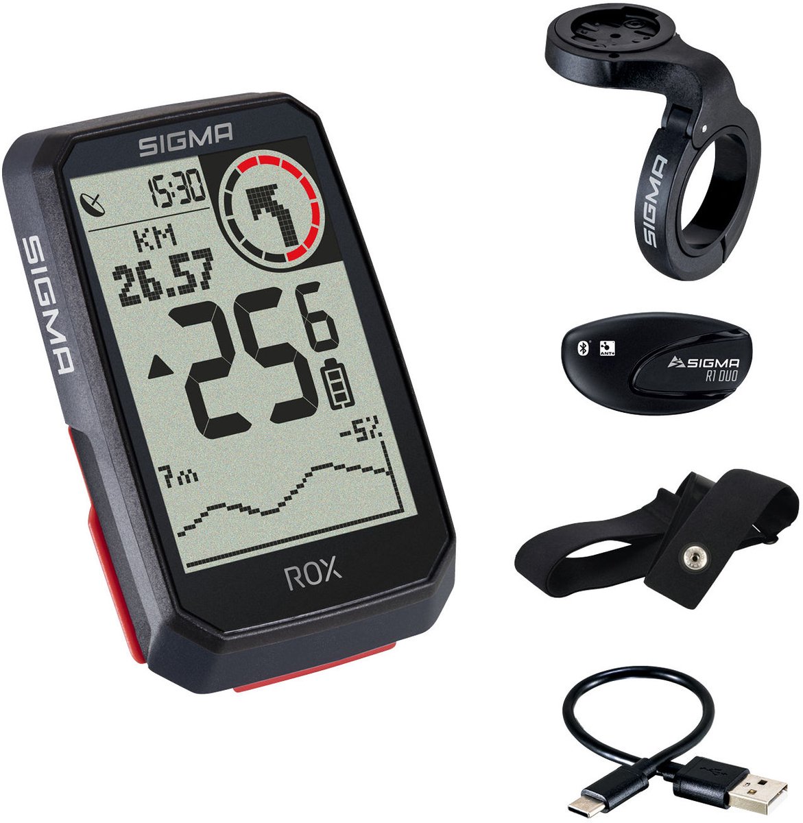 Sigma Sport ROX 4.0 GPS Fietscomputer - HR top mount set - Zwart