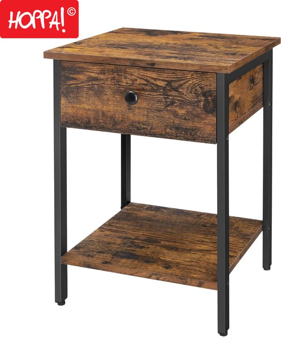 Hoppa! - Vintage nachtkastje/bijzettafel – Bruin metaal - 41 x 41 x 56 cm (B x D x H)