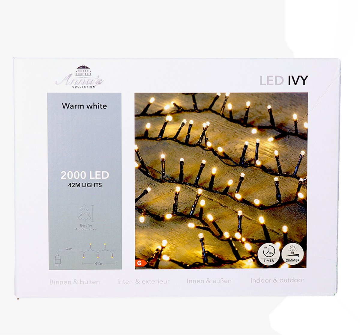Anna's Collection Kerstverlichting Ivy - 2000 led lampjes - warm wit - 42 meter - lichtsnoer - kerstlampjes - kerstboomverlichting
