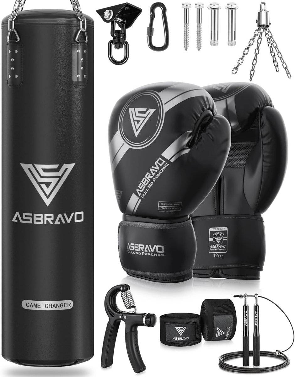 Bokszak Set voor Volwassenen - 1,2 m PU met 12 oz Handschoenen en Extra Fitness Accessoires