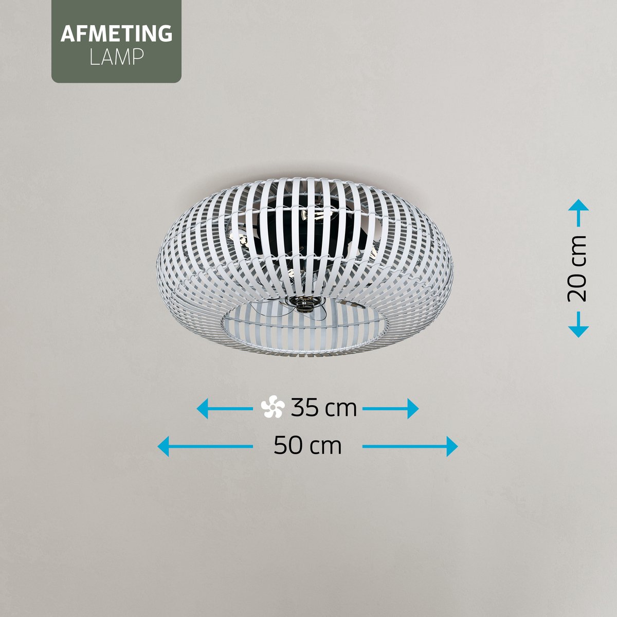 Varin® Smart Plafondlamp met ventilator - Bamboe Wit - Tuya Wifi - Ø 50cm - Plafondventilator met verlichting - Smart lamp slaapkamer - Plafonniere kinderkamer - Plafondlampen industrieel - Plafond lamp - Afstandsbediening - Plafond met ventilator thumbnail 8