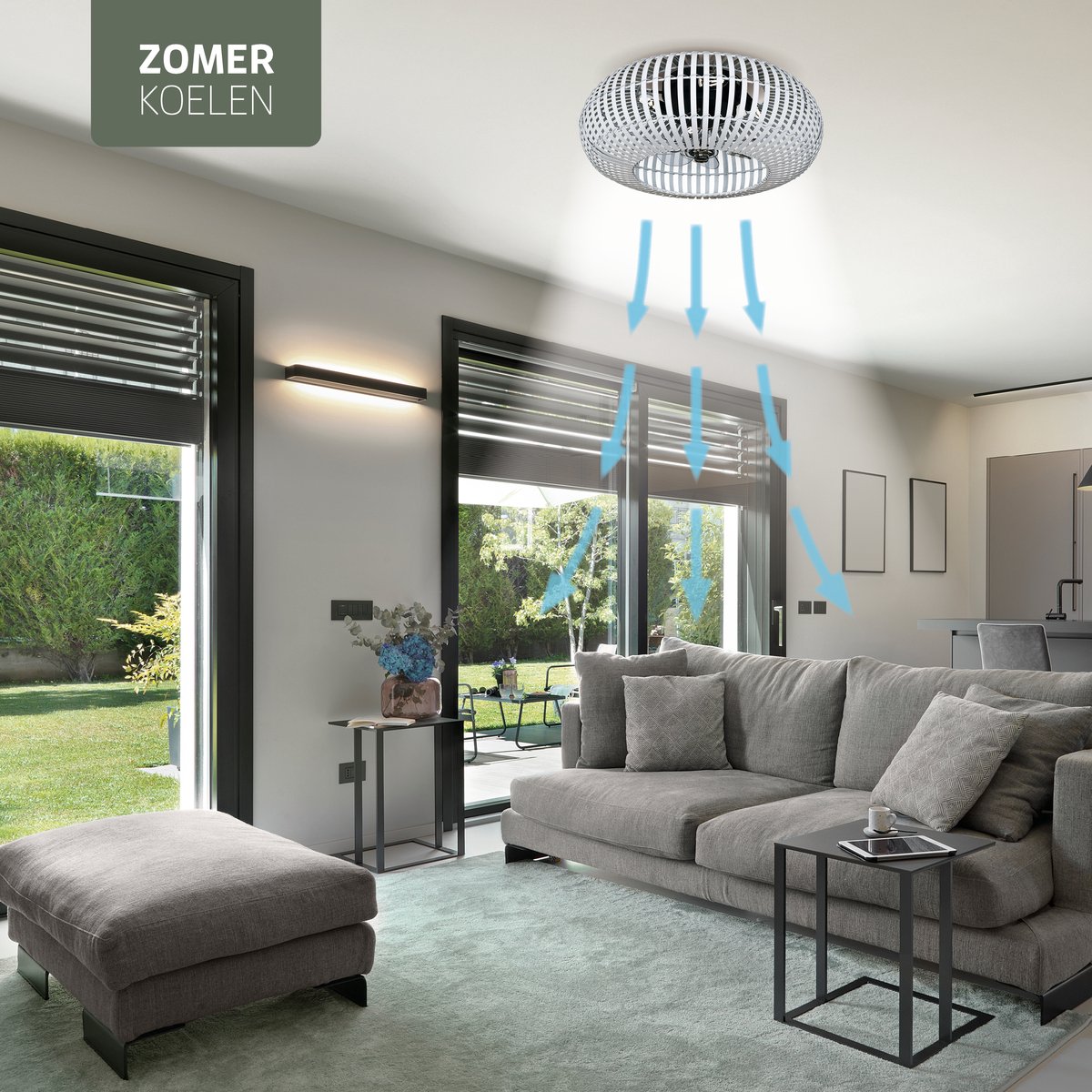 Varin® Smart Plafondlamp met ventilator - Bamboe Wit - Tuya Wifi - Ø 50cm - Plafondventilator met verlichting - Smart lamp slaapkamer - Plafonniere kinderkamer - Plafondlampen industrieel - Plafond lamp - Afstandsbediening - Plafond met ventilator thumbnail 6