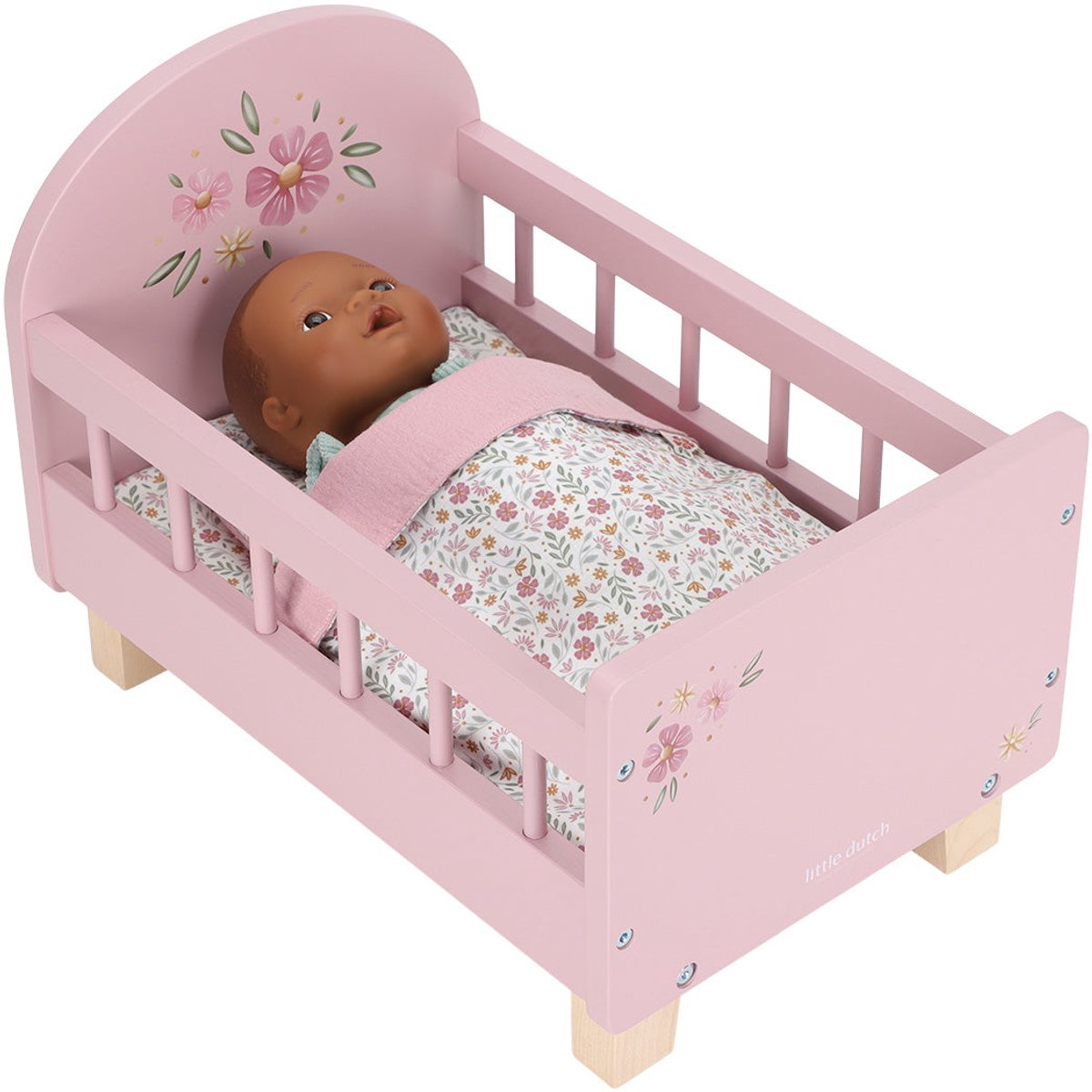 Little Dutch Poppenbed – Soft Flowers – Roze Hout — afbeelding 10