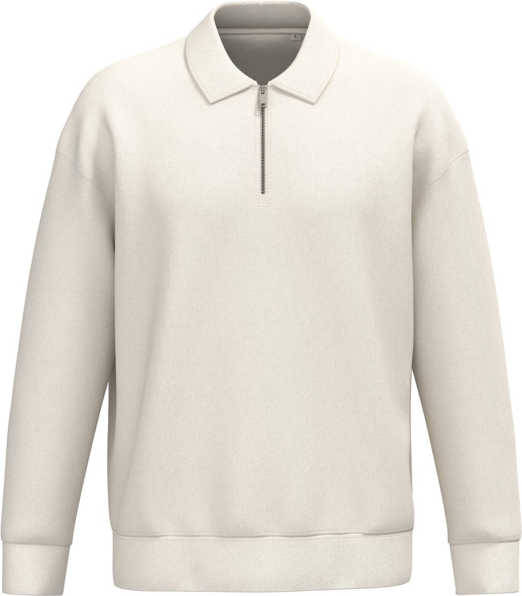 Native Spirit Ecologische uniseks sweater met kwartrits, polokraag en afhangende schouders NS432 - Ivory - L