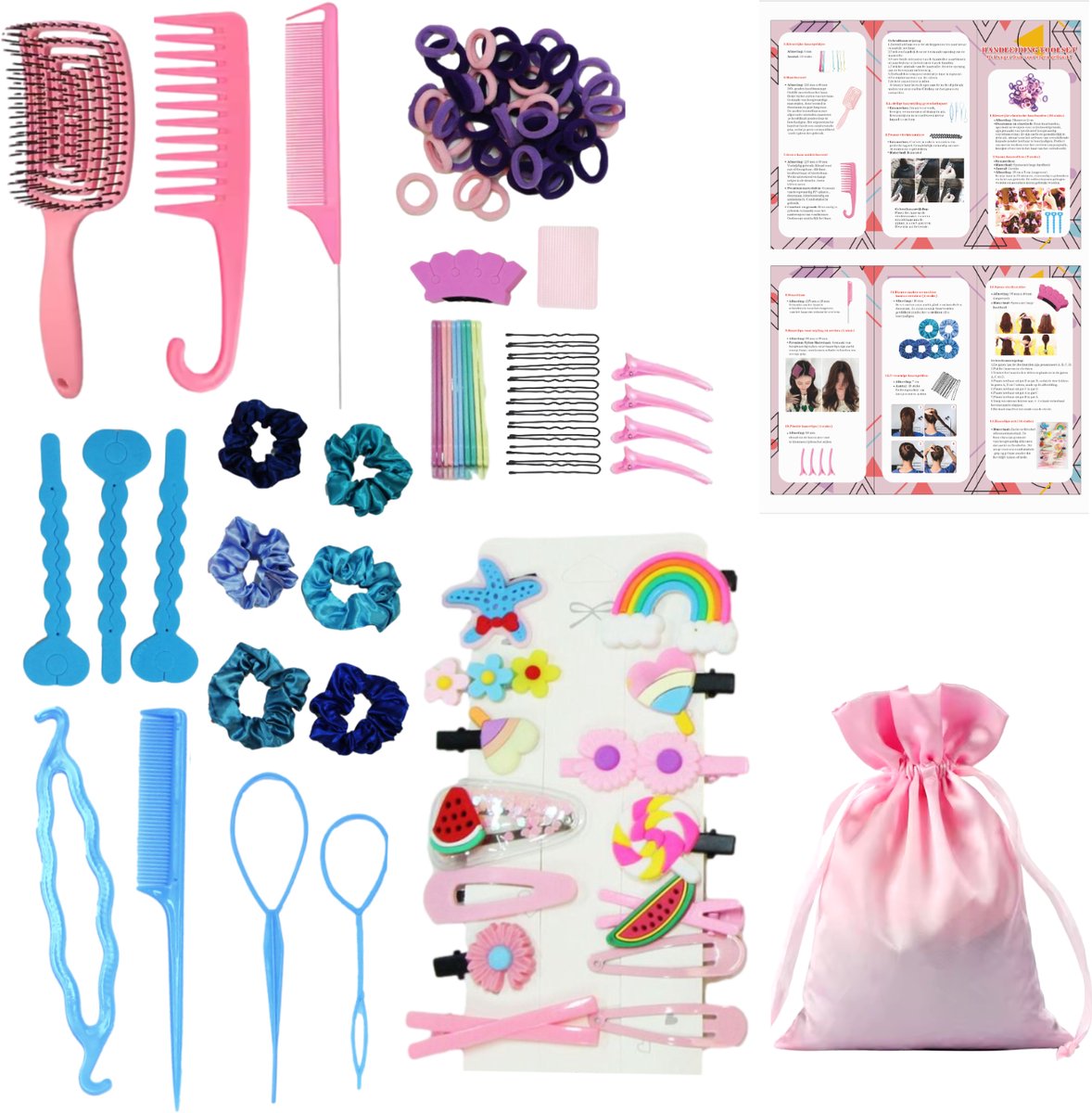 Haaraccessoires Set Kinderen – 60+ Delig | Haarspeldjes, Scrunchies, Haarclips, Kammen & Elastiekjes | Hoogwaardig Materiaal | Compleet Kapper Speelgoed Cadeau Meisje