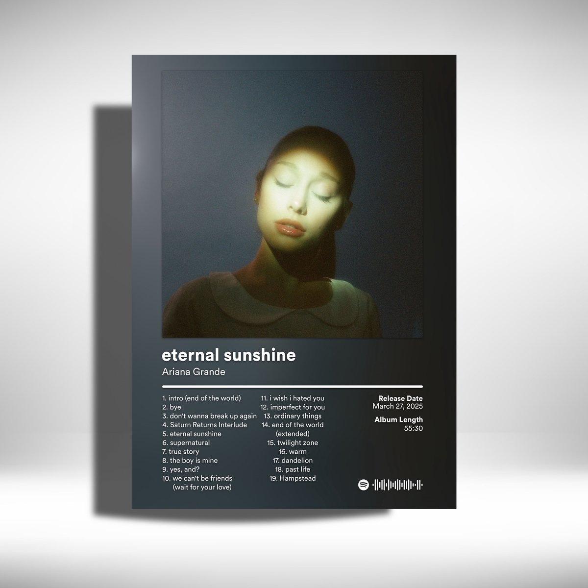 Luxe poster Ariana Grande - Eternal Sunshine - Metalen Poster 30x40cm - album - instrumental Zwart