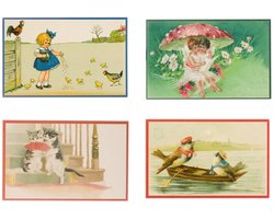 Nostalgische kaarten - 4 stuks - Franz_Josef - Klassieke Vintage afbeeldingen - nostalgische ansichtkaarten - prentbriefkaart - dieren - kinderen - Feestelijk - verjaardag -Oude Brocante briefkaarten
