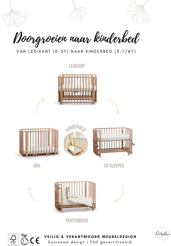 BabyRace - Co sleeper ledikant naturel inclusief vlechtbumper