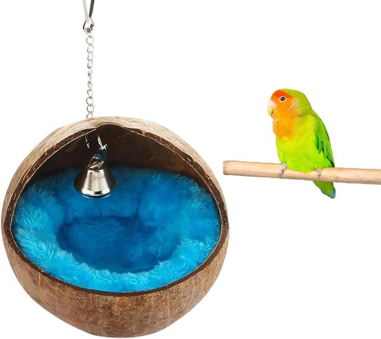 Natuurlijk vogelnest van kokosnoot schelp - ideaal voor Conure, Valkparkieten, Budgies Een comfortabele rustplaats voor uw papegaaien en parkieten