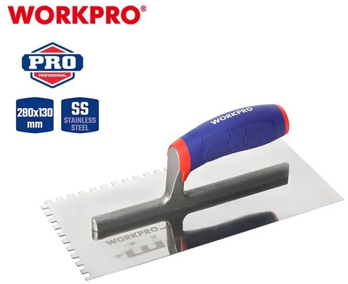 WORKPRO WP323022 Pleisterspaan 280 × 130 mm – RVS Getande Spaan 12 × 12 mm Vertanding