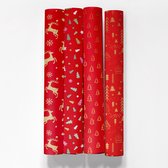 Inpakpapier kerst - Red X-mas design - 4 rollen van 1,5m x 70cm - Feestelijk kerstcadeaupapier